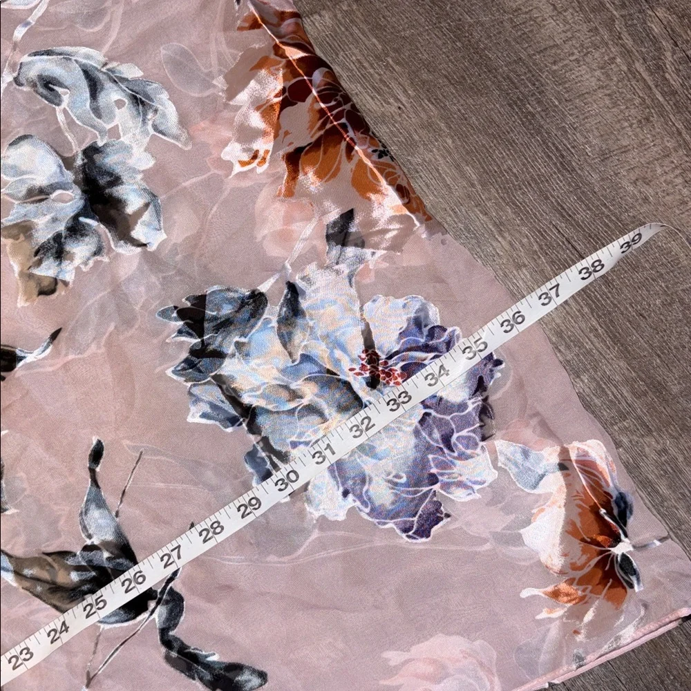 White House Black Market Silk Rayon Floral Burnout Oblong Scarf in Cameo Rose OS